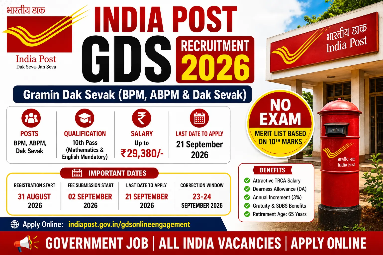 India Post GDS Recruitment 2026: Apply Online for Gramin Dak Sevak Posts & Salary