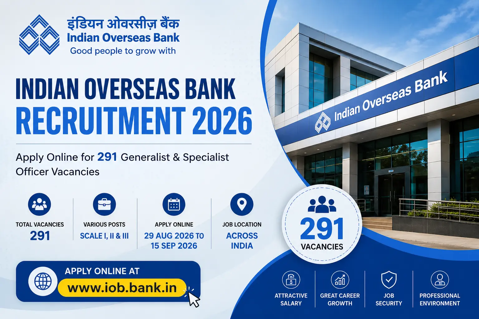 Indian Overseas Bank Recruitment 2026: Apply Online for 291 Officer Vacancies, Check Eligibility & Salary Details