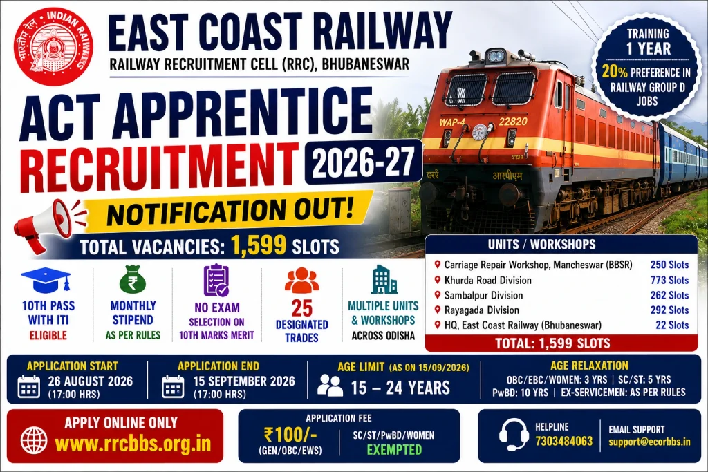 East Coast Railway Apprentice Recruitment 2026