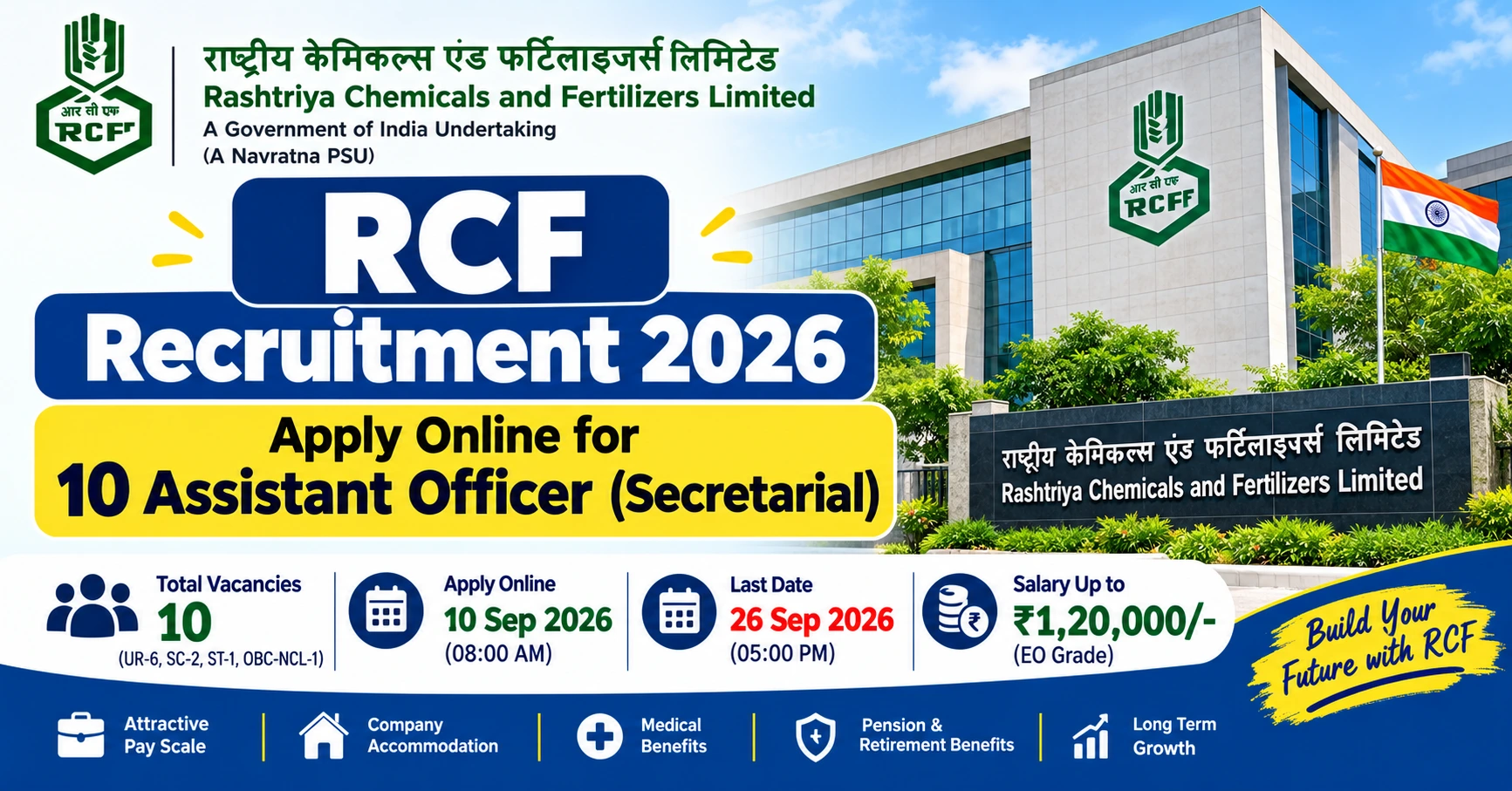 RCF Recruitment 2026: Apply Online for 10 Assistant Officer (Secretarial) Posts | Salary Up to ₹1.2 Lakh