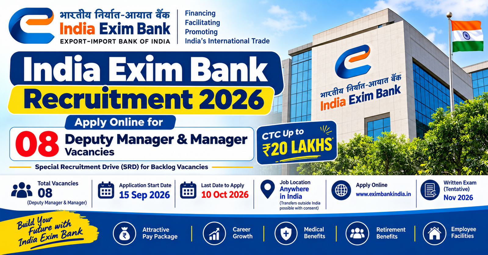 India Exim Bank Recruitment 2026: Apply Online for 08 Deputy Manager & Manager Vacancies | CTC Up to ₹20 Lakhs