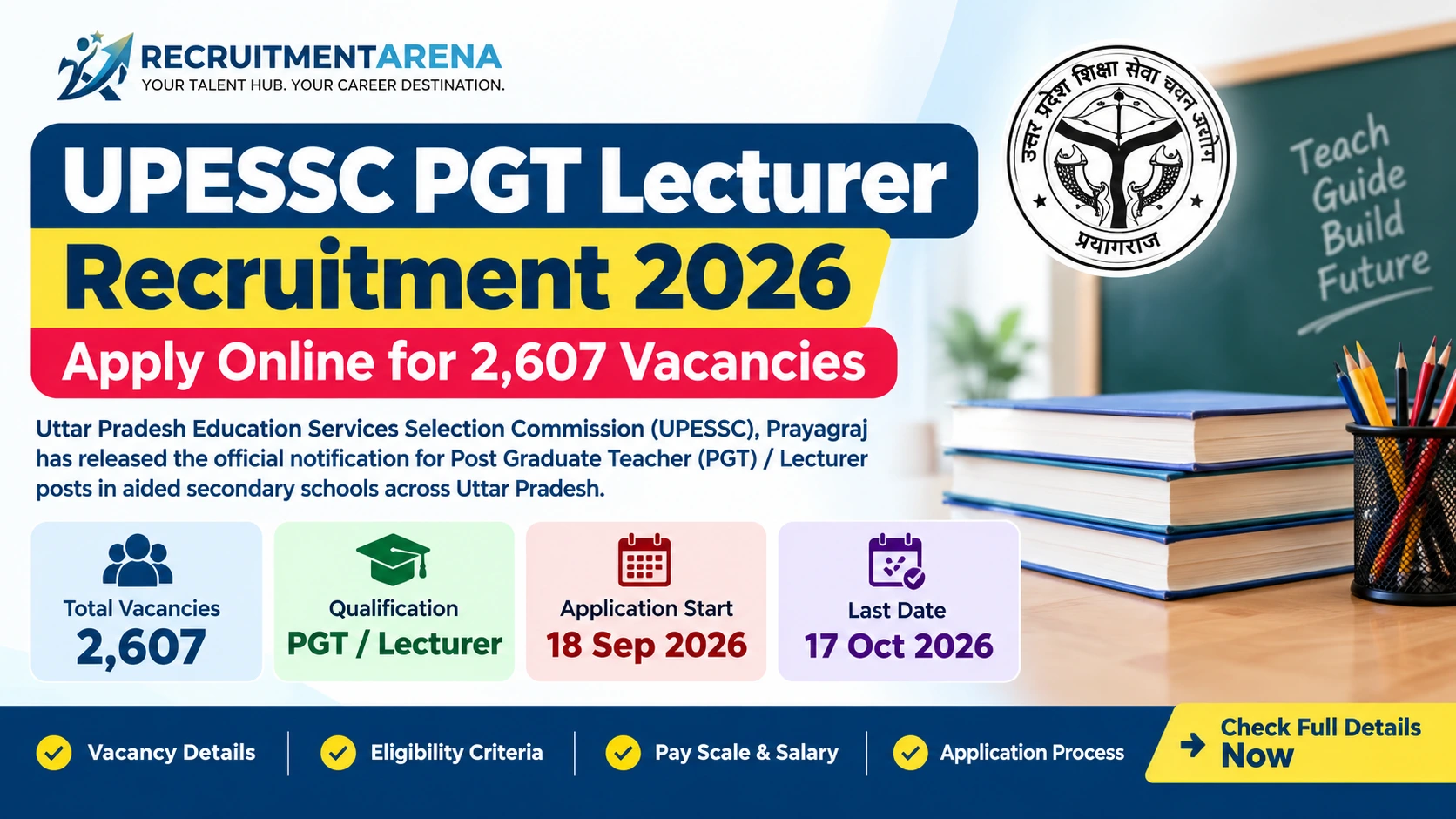 UPESSC PGT Lecturer Recruitment 2026 – Apply Online for 2607 Vacancies