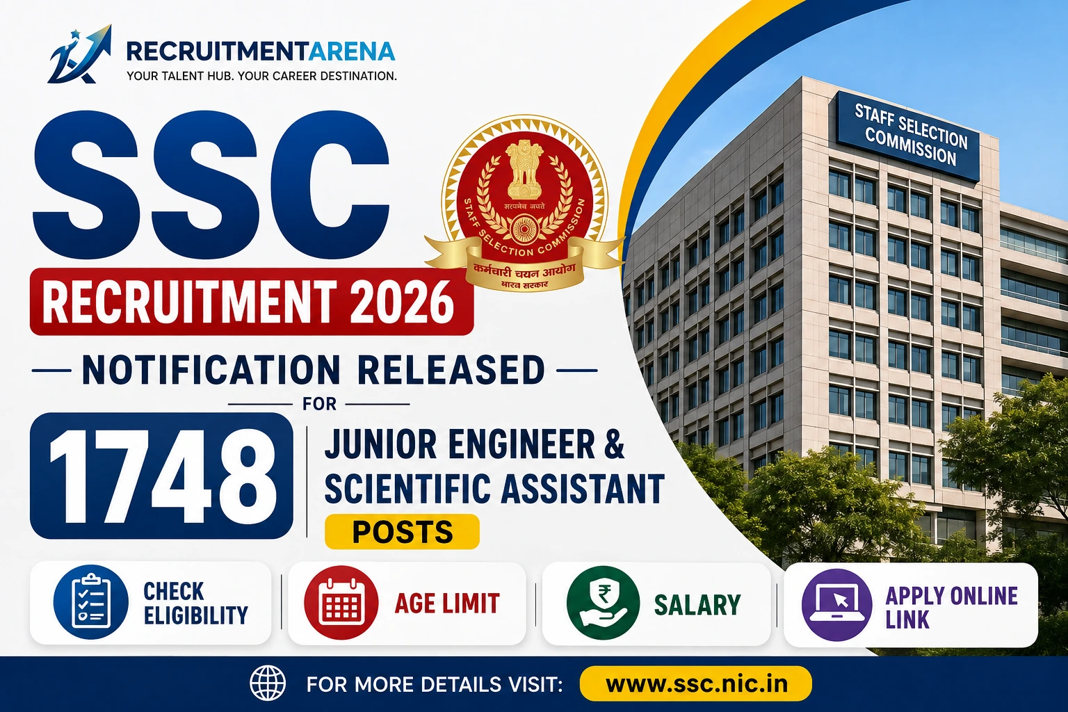 SSC Recruitment 2026: Apply Online for 1748 JE & SA Posts | Level-6 Salary Up to ₹1,12,400